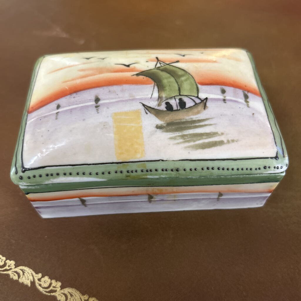 Nippon Scenic Sunset Trinket Dresser Box c.1891-1921 As Is