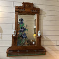 Antique Wall Mirror, Embellished with Floral Hand-leaded Stained Glass, Lower compartment.