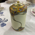 Nippon Hand Painted Covered Dresser Jar Nouvea Floral Gold Trim