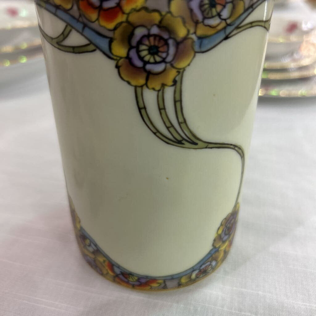 Nippon Hand Painted Covered Dresser Jar Nouvea Floral Gold Trim