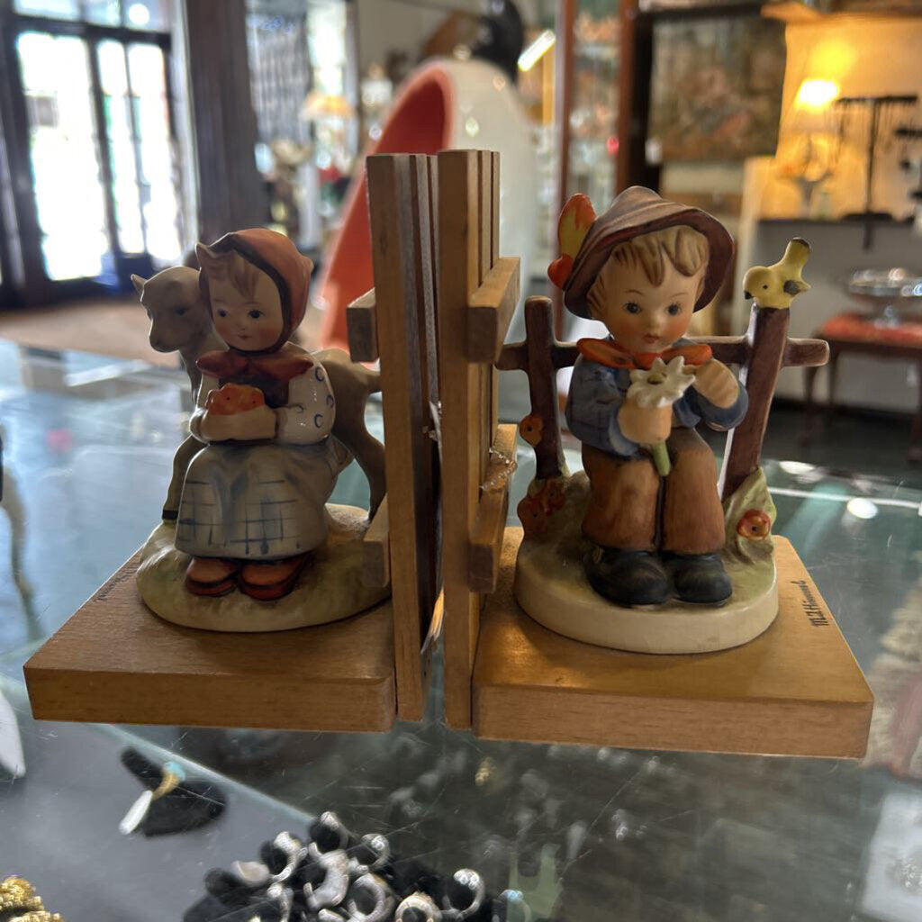 Pair of Vintage M.J.Hummel Bookends Girl W/Lamb Boy She Loves Me Not