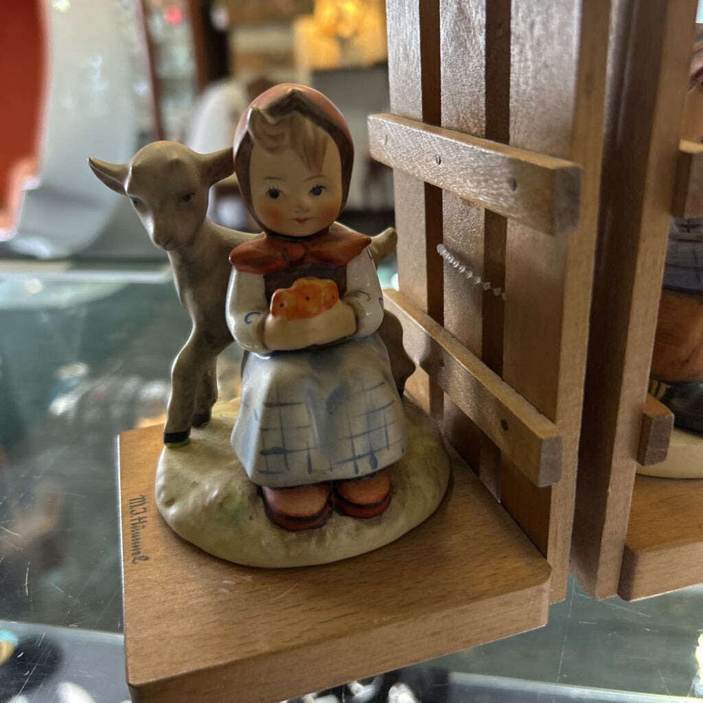 Pair of Vintage M.J.Hummel Bookends Girl W/Lamb Boy She Loves Me Not