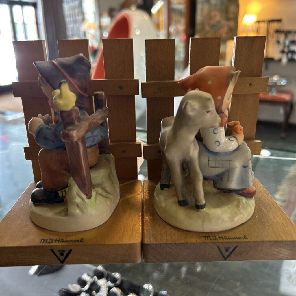Pair of Vintage M.J.Hummel Bookends Girl W/Lamb Boy She Loves Me Not