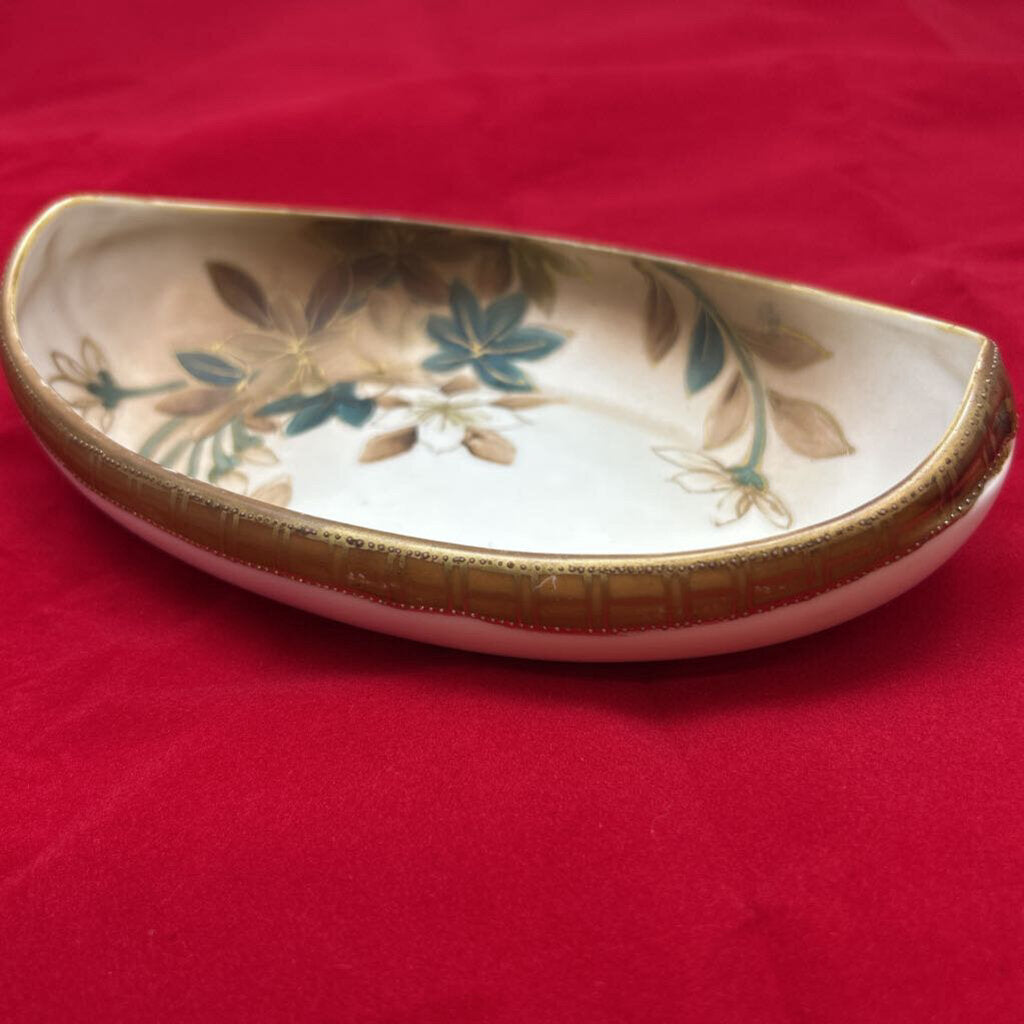 Nippon Oval Celery/Serving Dish, Hand-Painted Fine China, Floral Motif-Gold Rim.