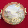 Nippon Morimura Gold Handled Hand Painted Porcelain Bowl Riverside Scene with Floral/Birds.