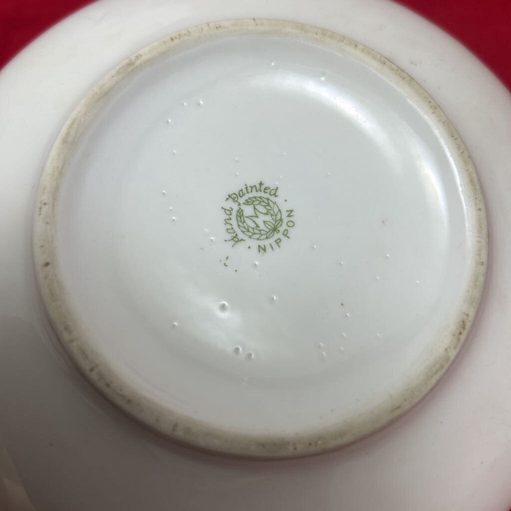 Nippon Morimura Gold Handled Hand Painted Porcelain Bowl Riverside Scene with Floral/Birds.