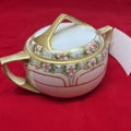 Antique Hand Painted Nippon Covered Sugar Bowl, Pink Floral with Gold Detail.