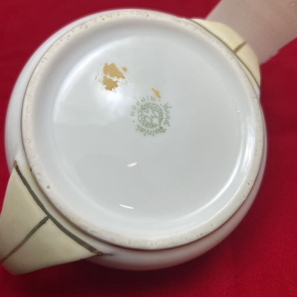 Antique Hand Painted Nippon Covered Sugar Bowl, Pink Floral with Gold Detail.