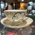 Japanese Pedestal Teacup & Saucer Moriage Landscape with Beading