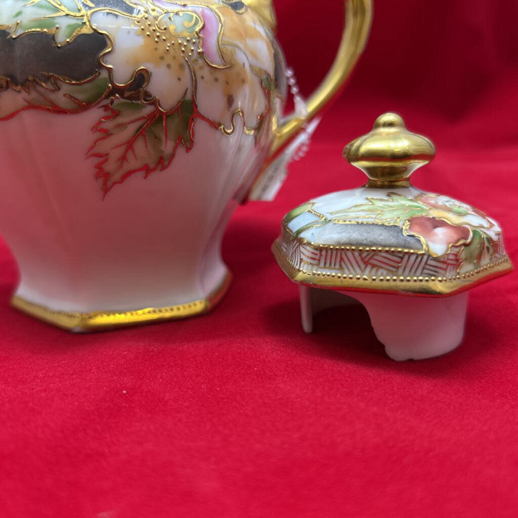 RC Nippon Porcelain Hand-Painted Teapot, Floral/Gold Detail. *lid has some damage, not visible* Pre-1921