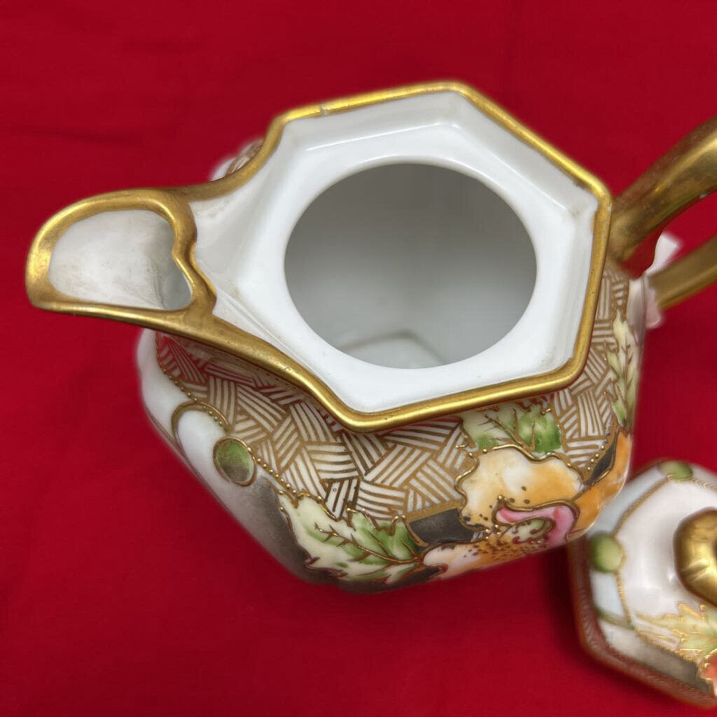 RC Nippon Porcelain Hand-Painted Teapot, Floral/Gold Detail. *lid has some damage, not visible* Pre-1921
