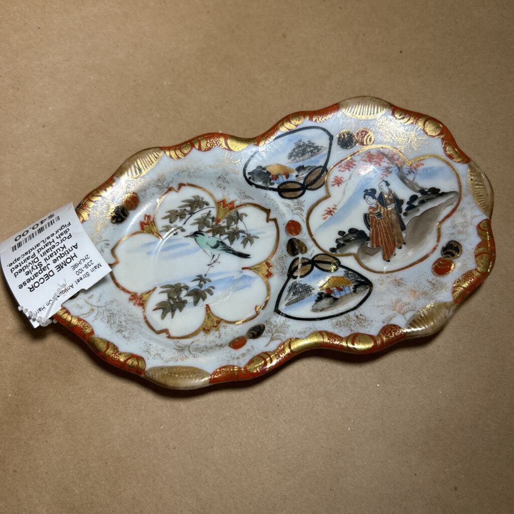 Antique Japanese Kutani Style Porcelain Divided dish Hand Painted Figures/Landscape.