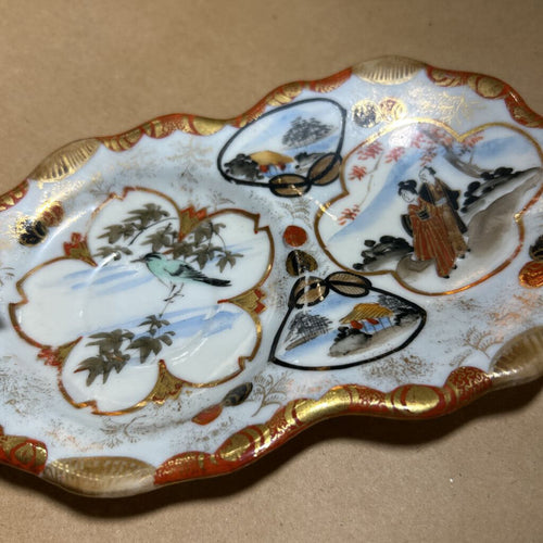 Antique Japanese Kutani Style Porcelain Divided dish Hand Painted Figures/Landscape.