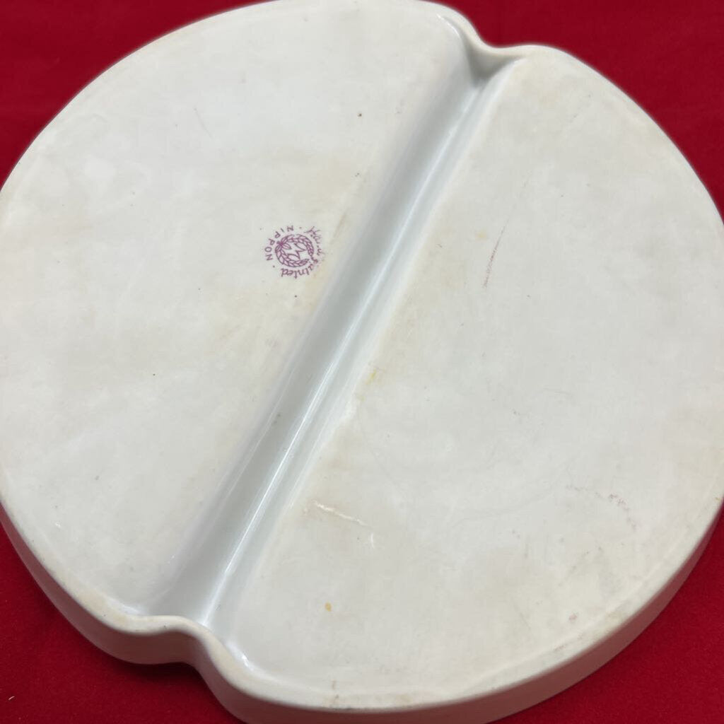 Antique Nippon Handpainted Divided Dish with Blue Floral Gold Detail, Handle in middle.