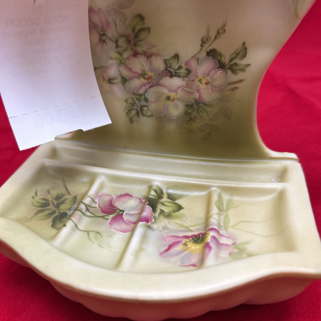Antique Nippon Porcelain Toothbrush/Soap Hanging Holder, Floral Green/Pink.