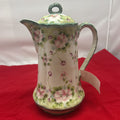 Antique Nippon Porcelain Chocolate pot 1891-1921, Hand Painted Pink Blossom, Raised Detail work.