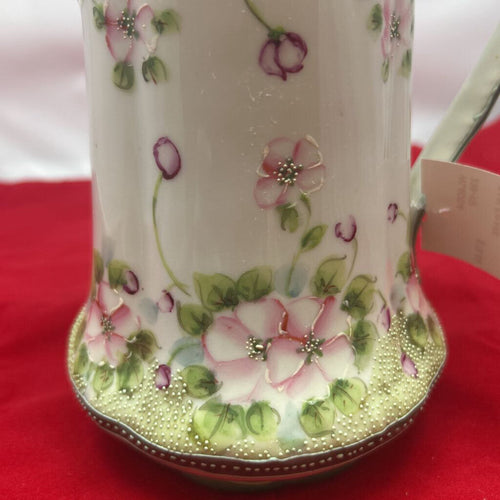 Antique Nippon Porcelain Chocolate pot 1891-1921, Hand Painted Pink Blossom, Raised Detail work.