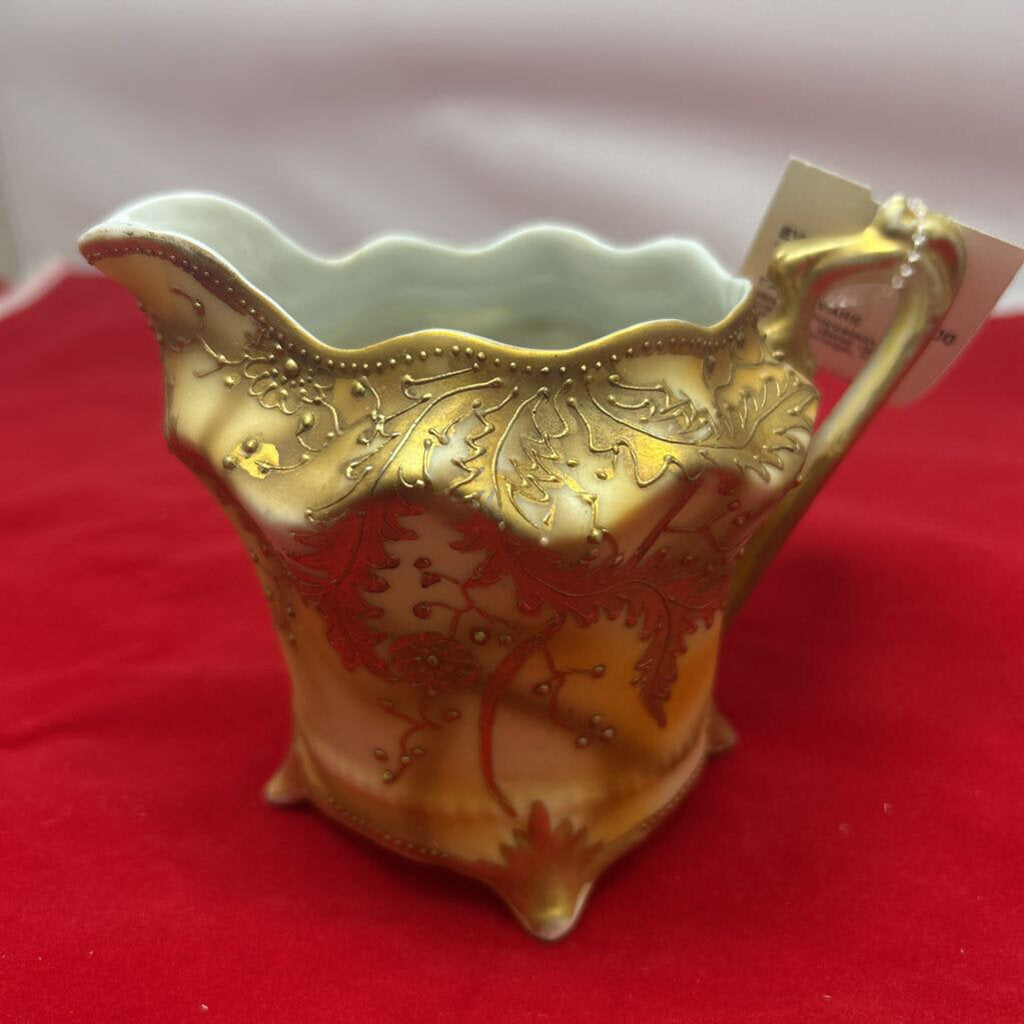 Nippon Porcelain Creamer, Gold Gilding, raised Moriage, Floral.
