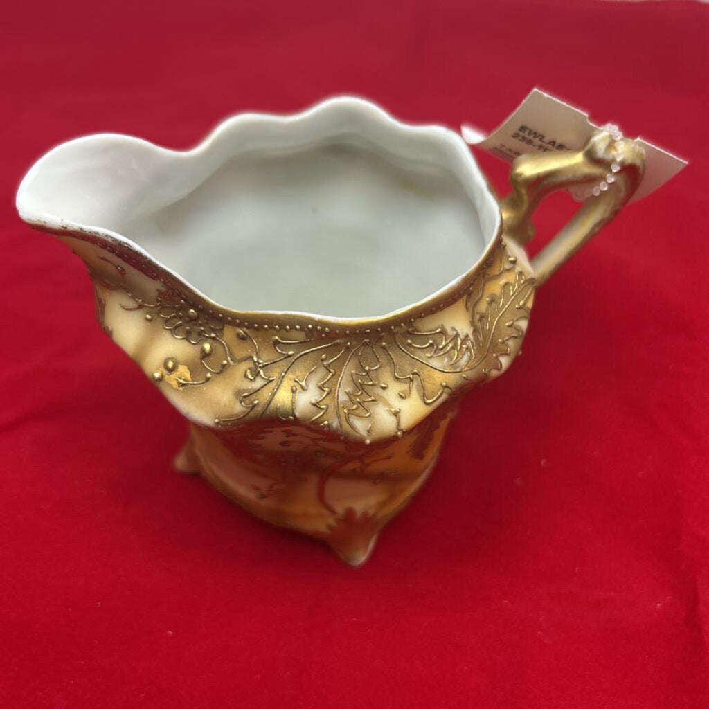 Nippon Porcelain Creamer, Gold Gilding, raised Moriage, Floral.