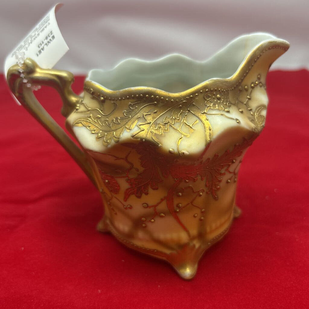 Nippon Porcelain Creamer, Gold Gilding, raised Moriage, Floral.