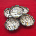 Japanese Footed Salt Cellar, River, Persimmon Trees scene. set 5.