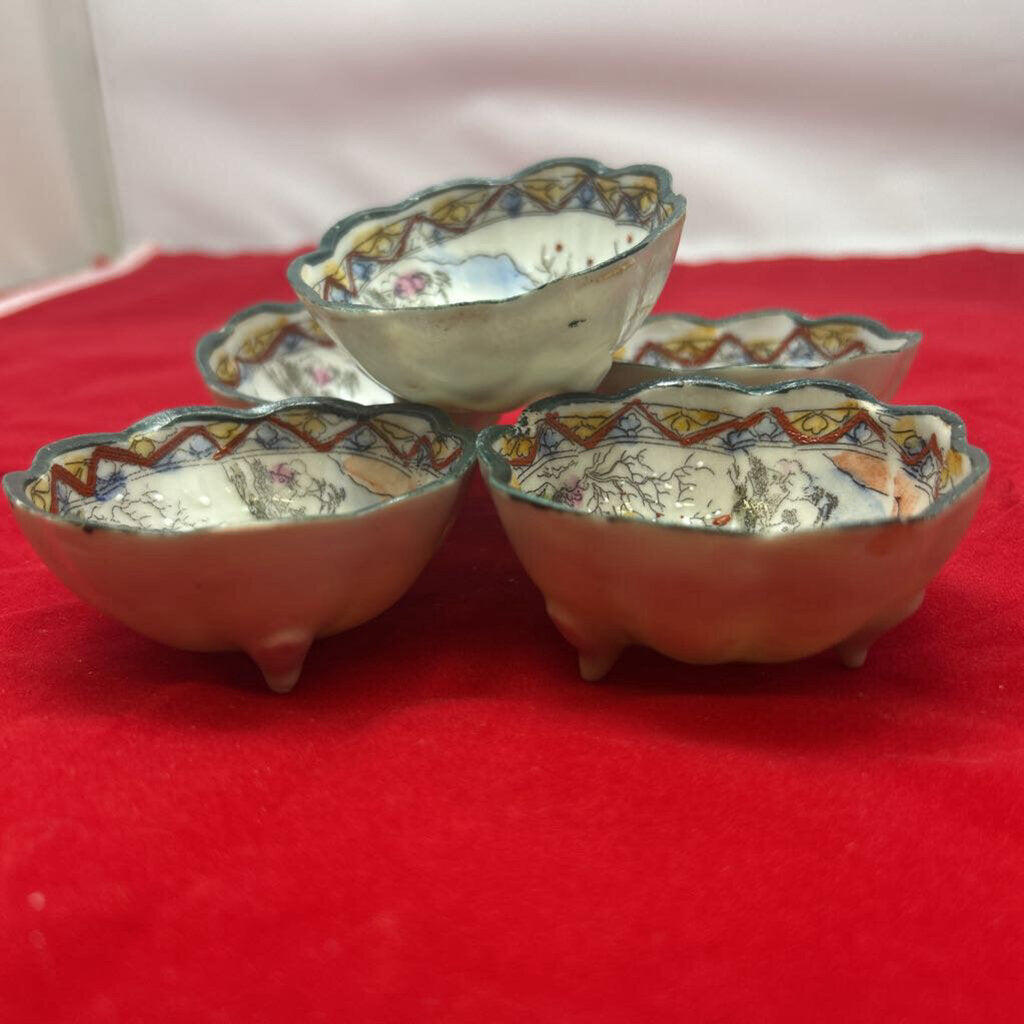 Japanese Footed Salt Cellar, River, Persimmon Trees scene. set 5.