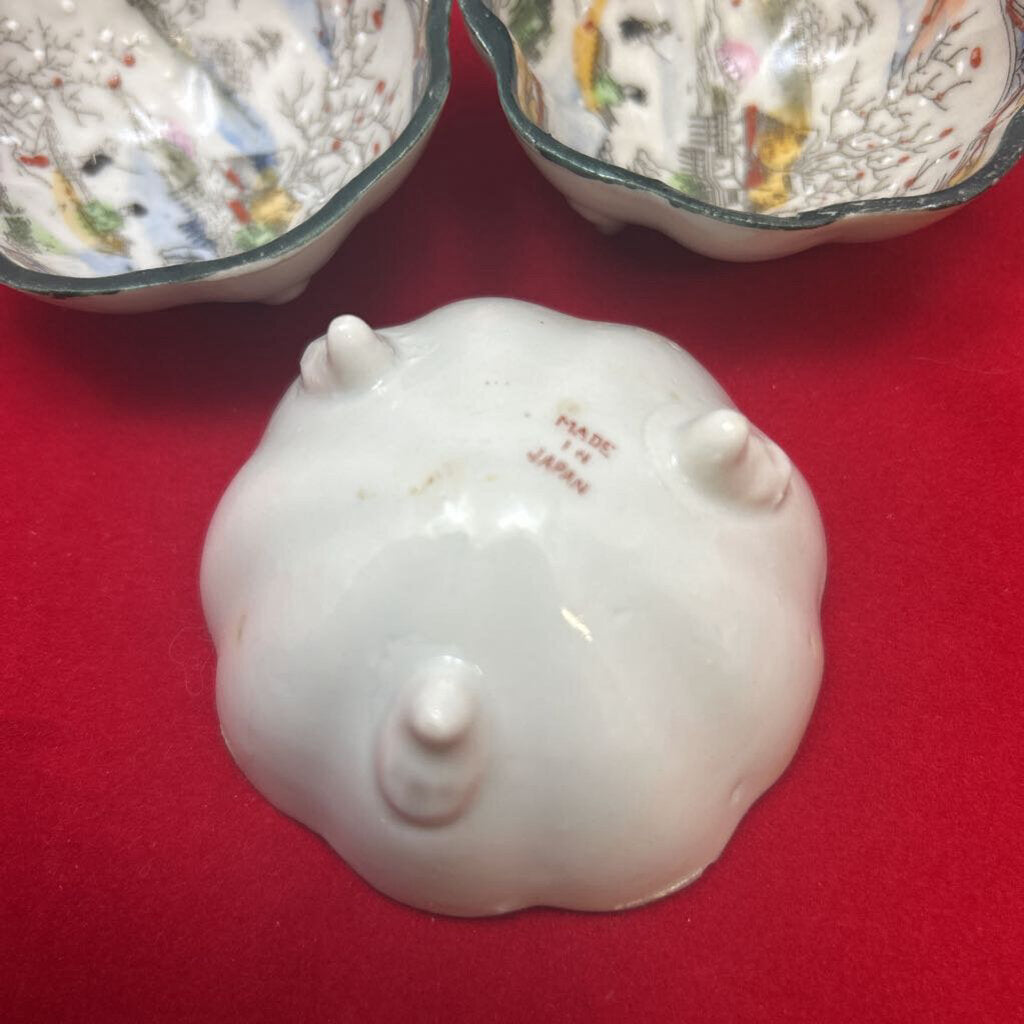 Japanese Footed Salt Cellar, River, Persimmon Trees scene. set 5.
