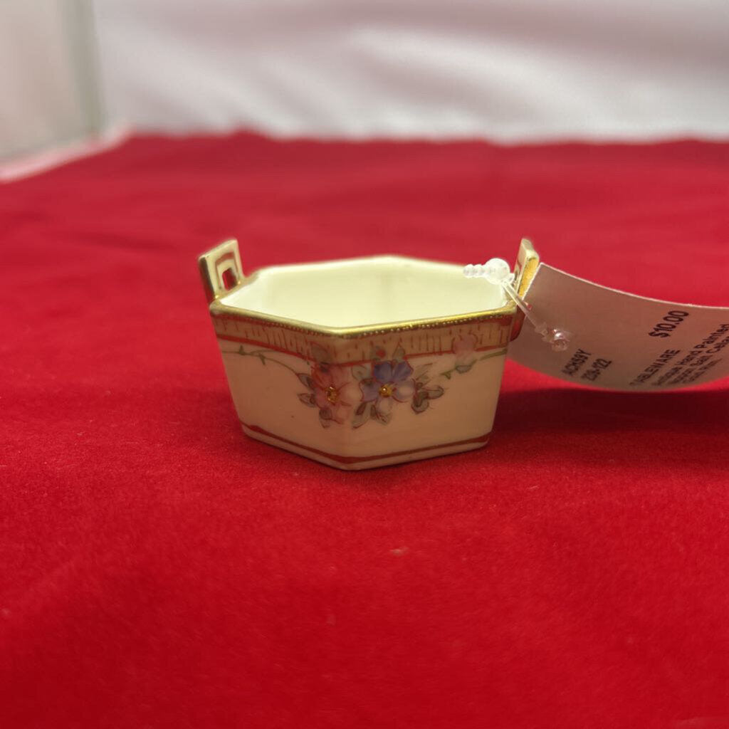 Antique Hand Painted, Nippon Salt Cellar, Floral, Gold Rim.