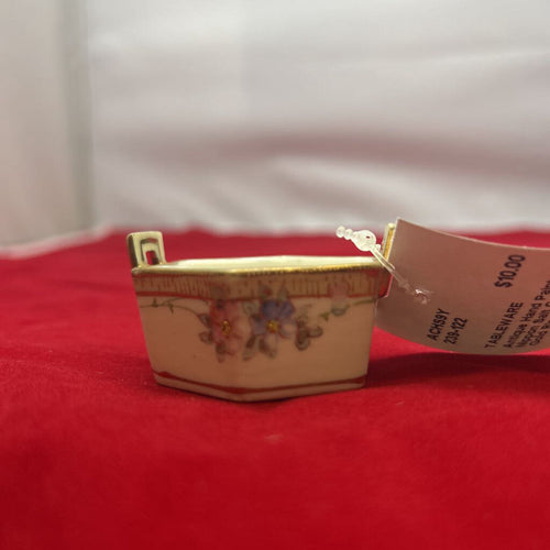 Antique Hand Painted, Nippon Salt Cellar, Floral, Gold Rim.