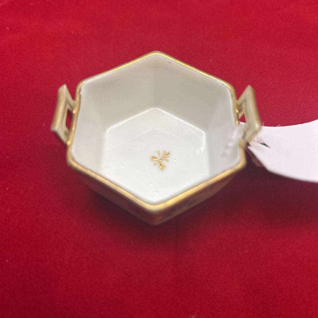 Antique Hand Painted, Nippon Salt Cellar, Floral, Gold Rim.