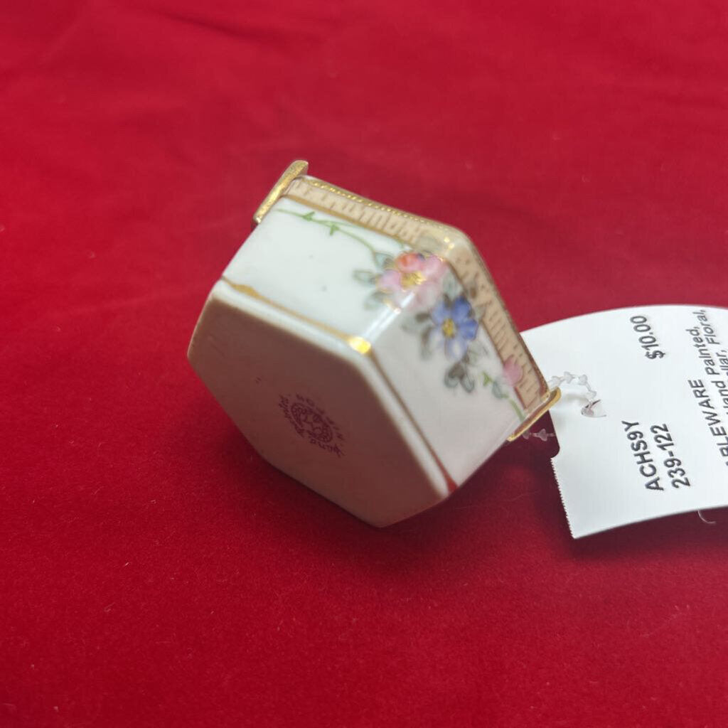 Antique Hand Painted, Nippon Salt Cellar, Floral, Gold Rim.