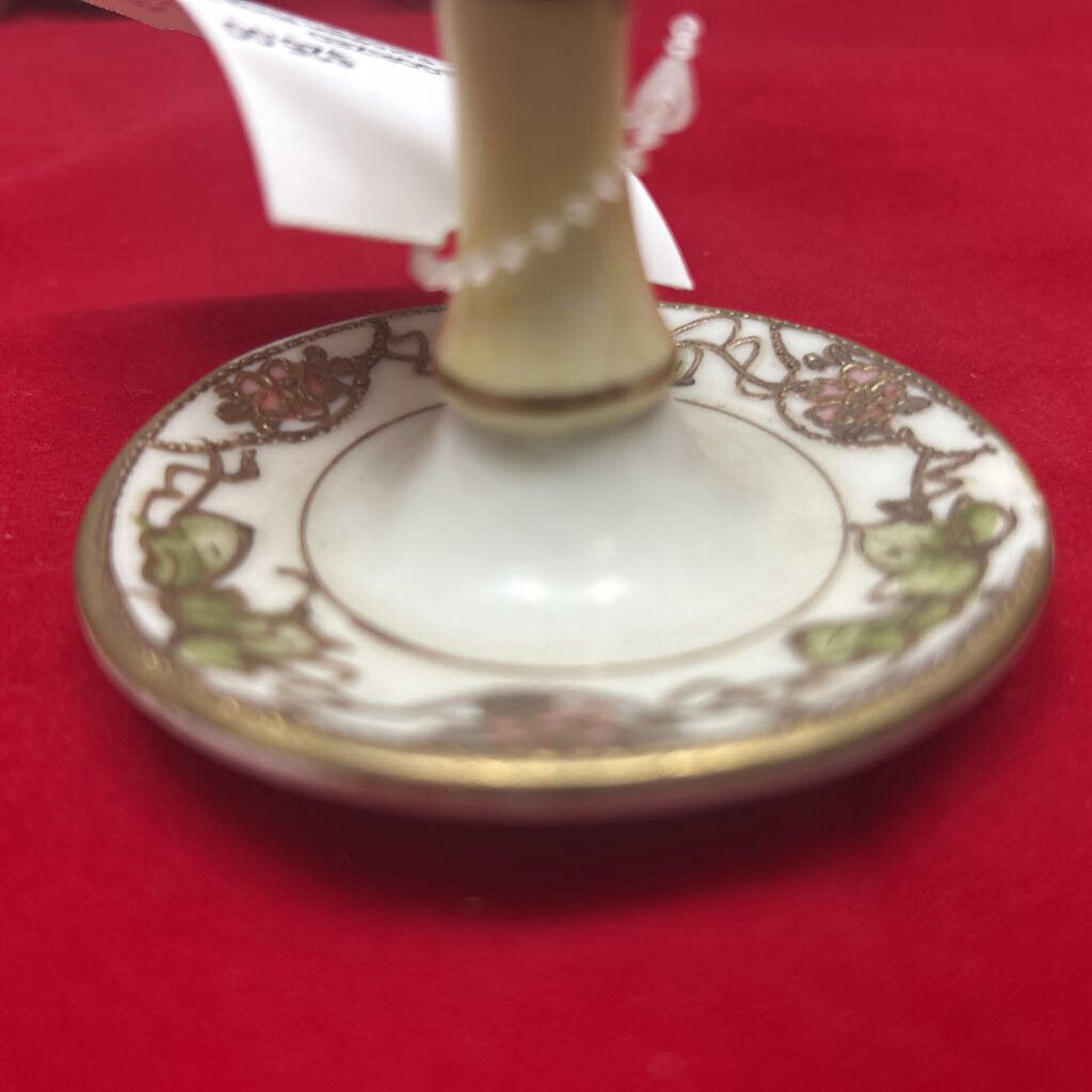 Nippon Porcelain Ring Holder, Hand Painted, Floral Pink/Green