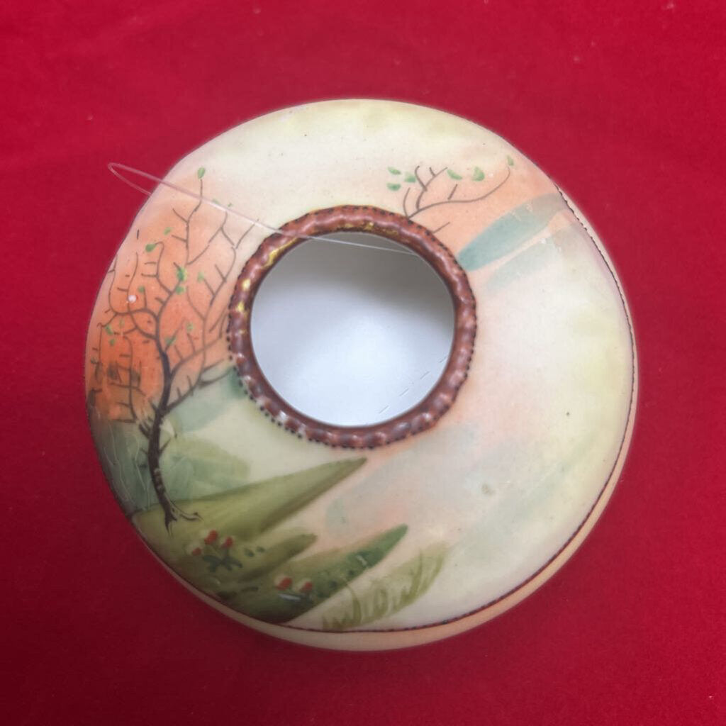 Antique Hand Painted Nippon Porcelain Hair Receiver-Landscape Scene.