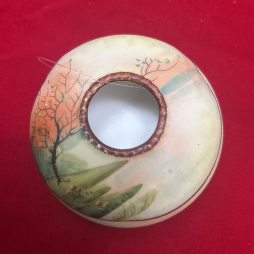 Antique Hand Painted Nippon Porcelain Hair Receiver-Landscape Scene.
