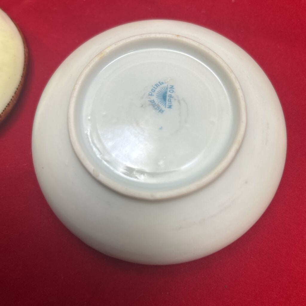 Antique Hand Painted Nippon Porcelain Hair Receiver-Landscape Scene.