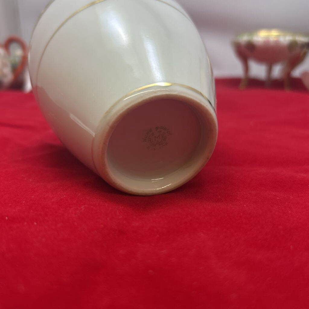 Antique Nippon Porcelain Floral Pink Dresser Vase, Gold Detail.