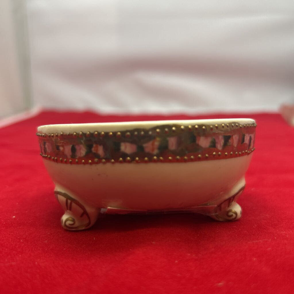 Hand Painted Nippon 1900s, Footed Floral Mosaic band.