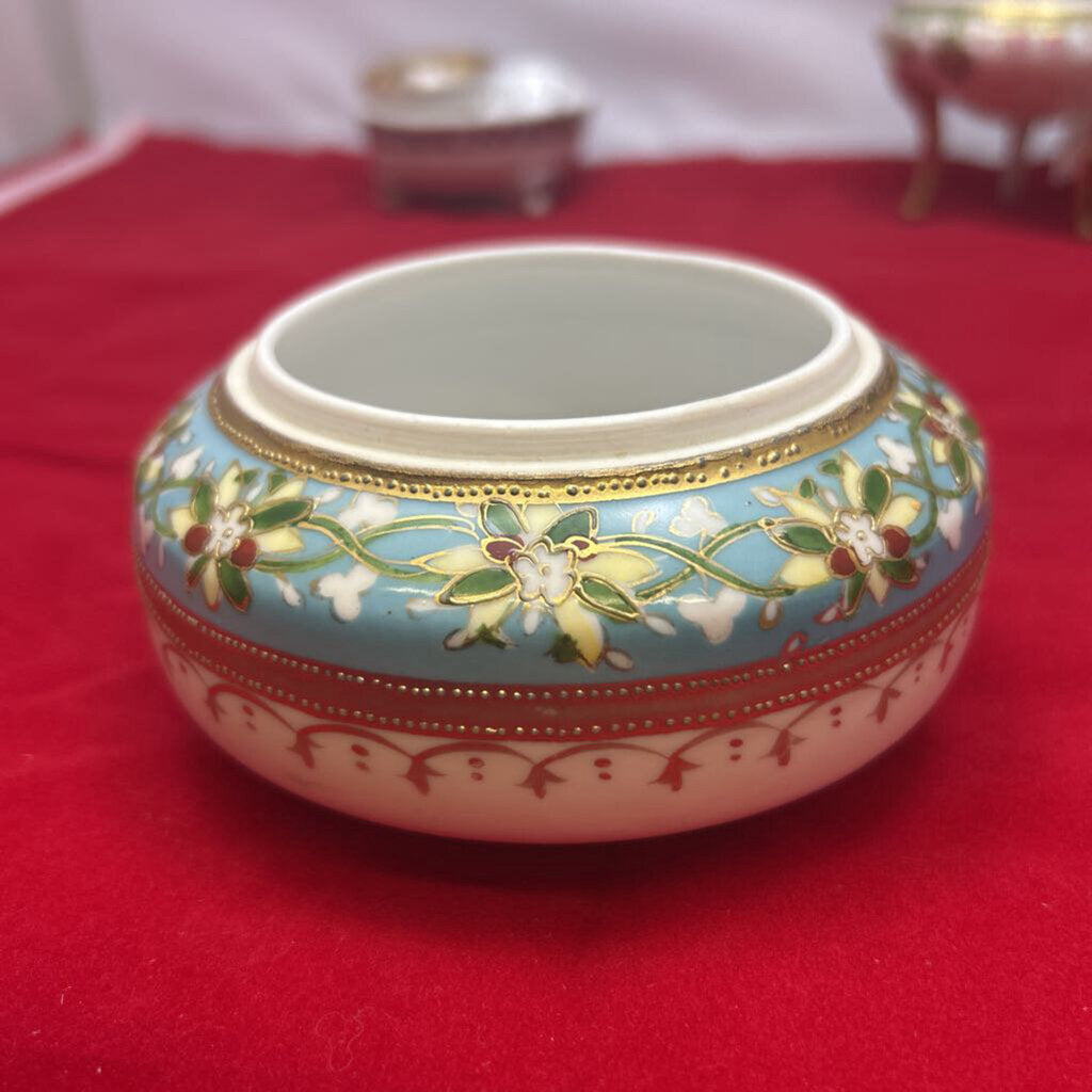 Antique Nippon Vanity Jar (Missing the lid) Turquoise Floral Gold Detail.