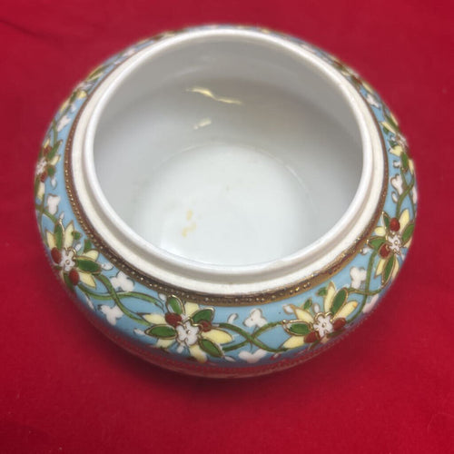 Antique Nippon Vanity Jar (Missing the lid) Turquoise Floral Gold Detail.