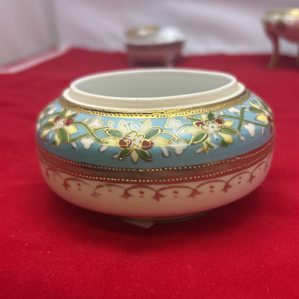 Antique Nippon Vanity Jar (Missing the lid) Turquoise Floral Gold Detail.