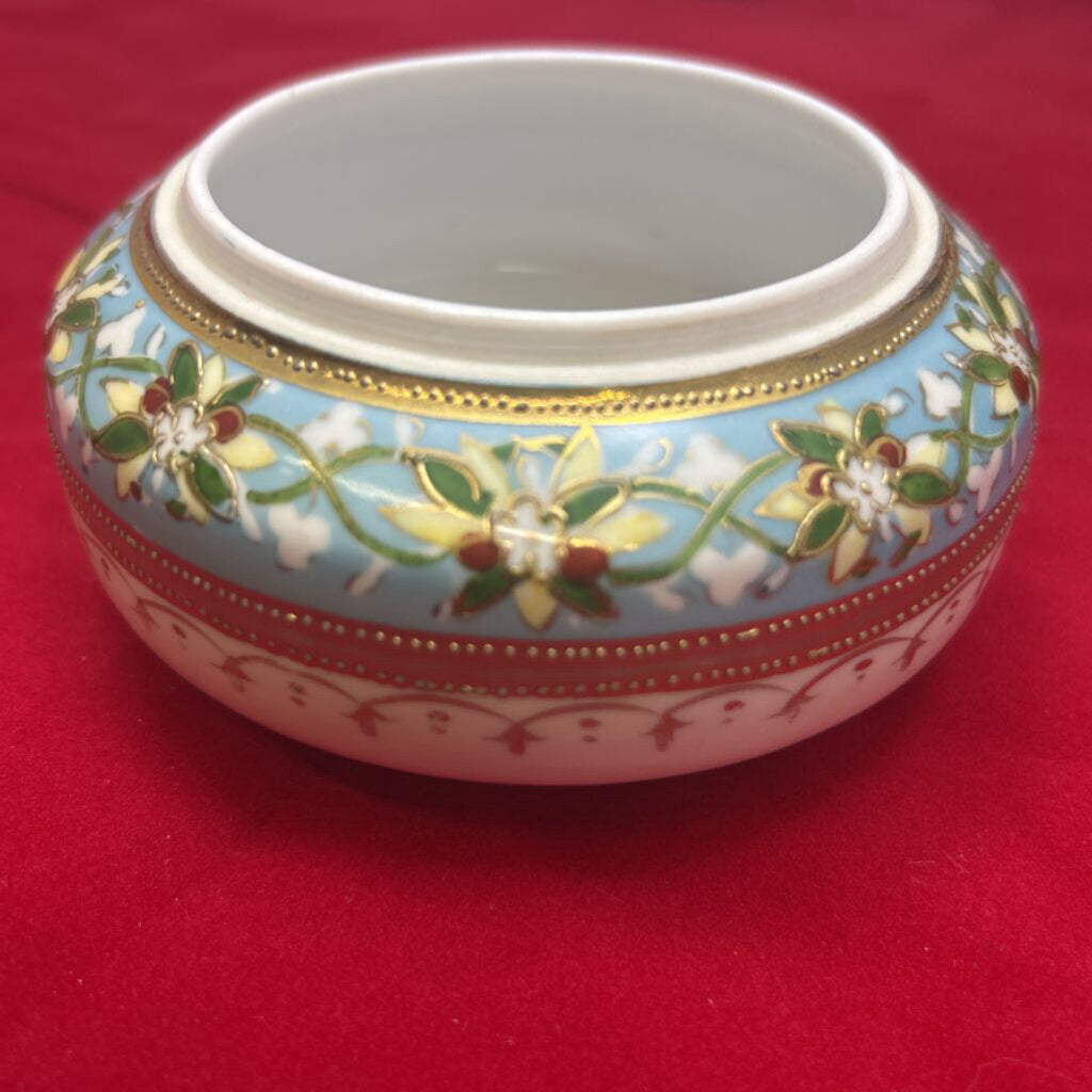 Antique Nippon Vanity Jar (Missing the lid) Turquoise Floral Gold Detail.