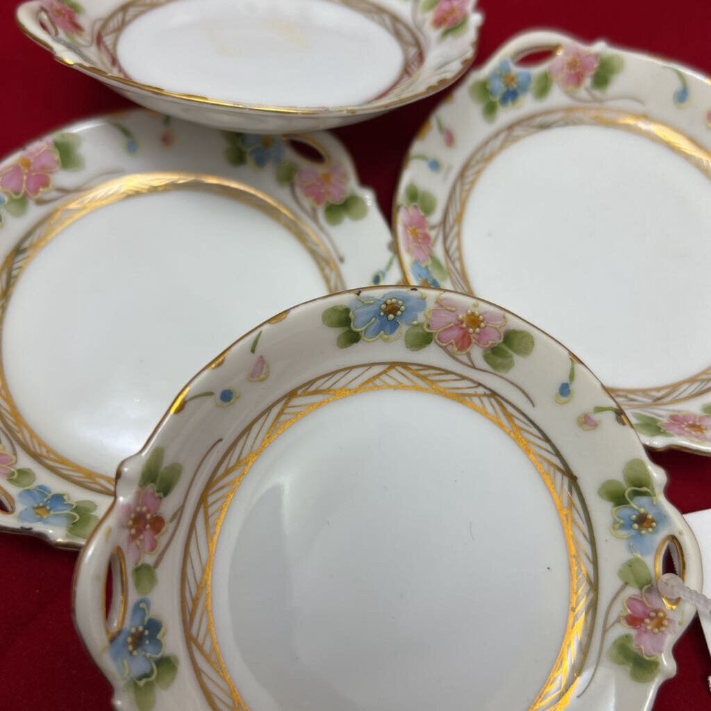 Antique Hand Painted Nippon Floral Pink Blue Gold Dish x4