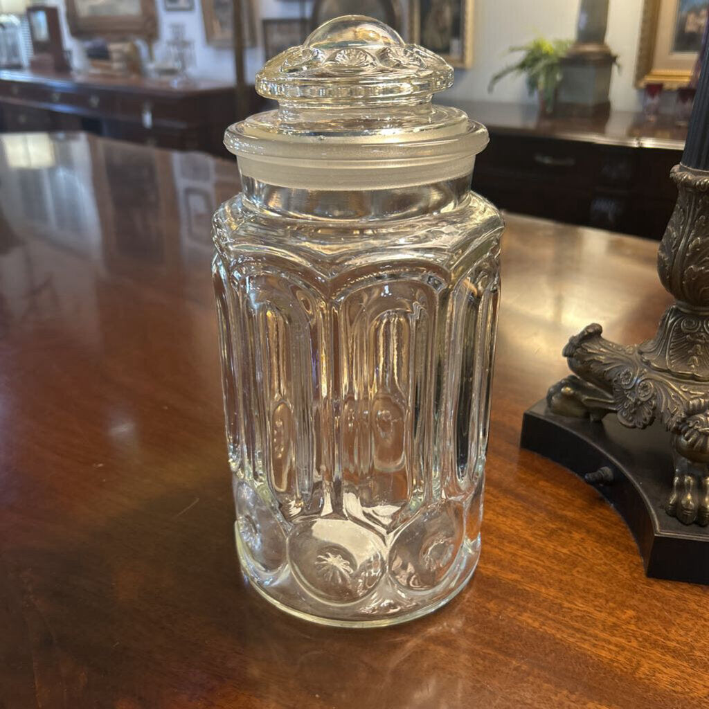Vintage LE Smith Moon & Stars 11.5" Clear Glass Canister Jar w/lid 1960-70s (AS IS)