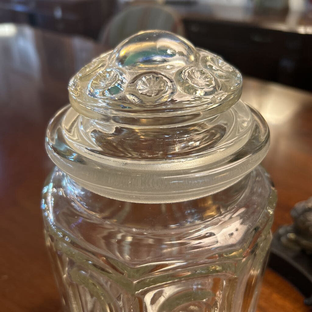 Vintage LE Smith Moon & Stars 11.5" Clear Glass Canister Jar w/lid 1960-70s (AS IS)