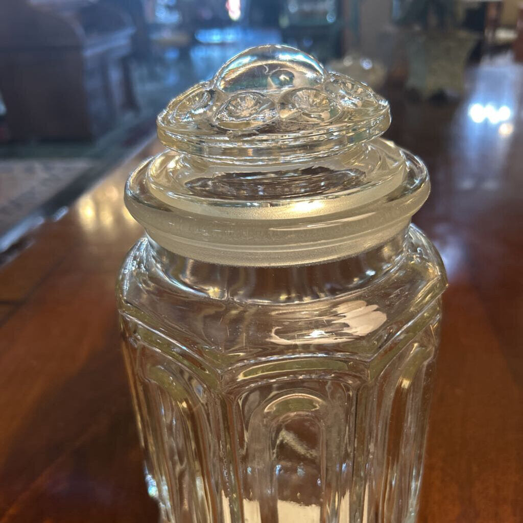 Vintage LE Smith Moon & Stars 11.5" Clear Glass Canister Jar w/lid 1960-70s (AS IS)