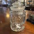 Vintage LE Smith Moon & Stars 9.5" Clear Glass Canister Jar w/lid 1960-70s