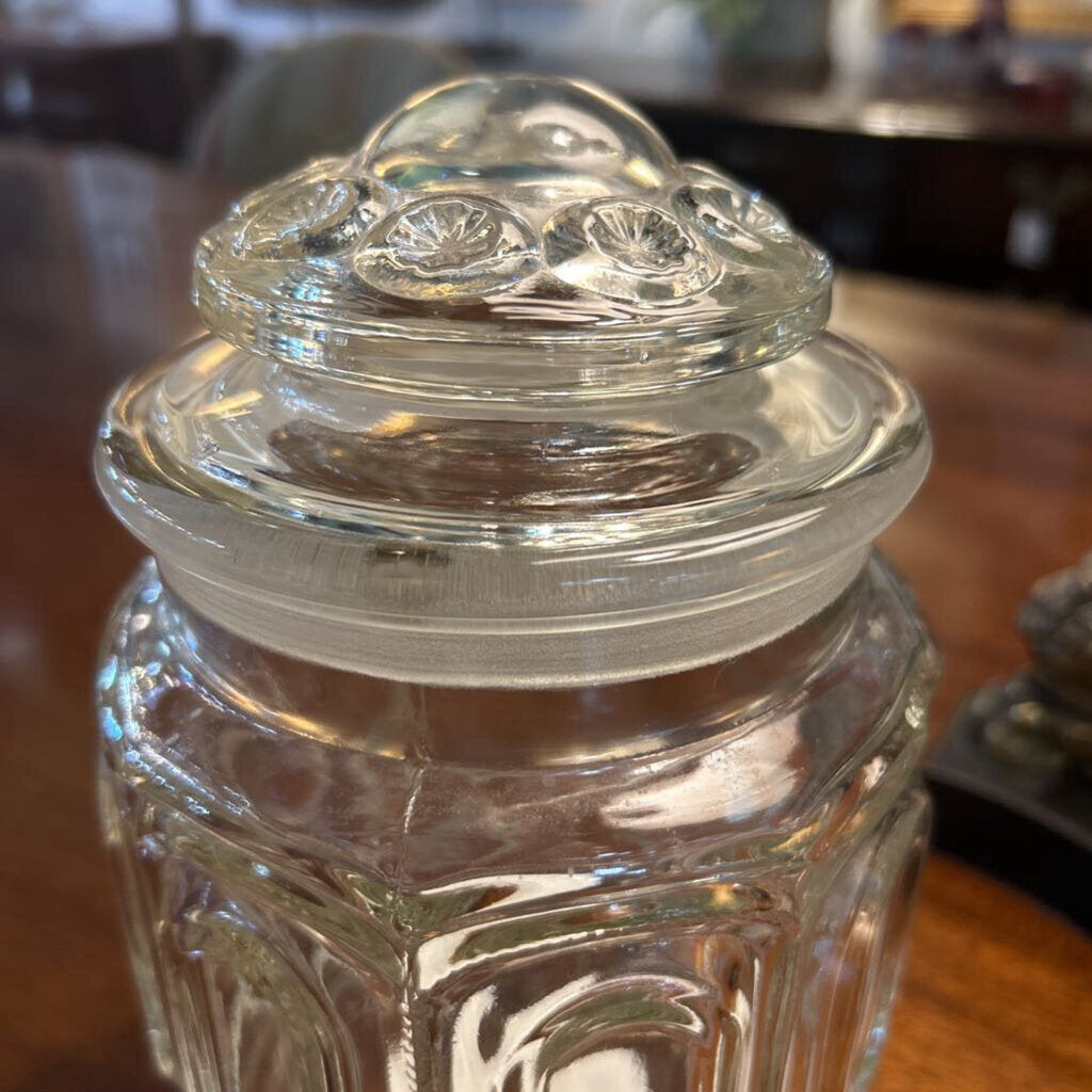Vintage LE Smith Moon & Stars 9.5" Clear Glass Canister Jar w/lid 1960-70s