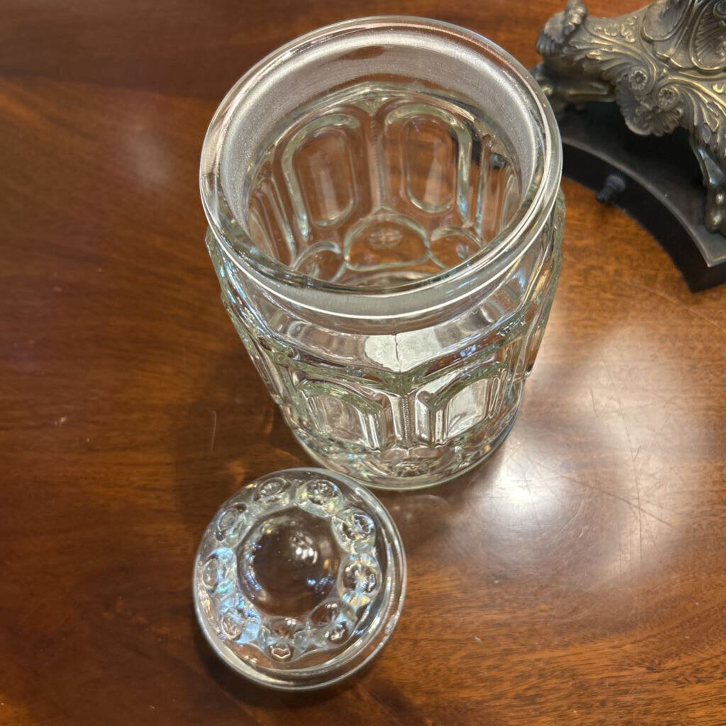 Vintage LE Smith Moon & Stars 9.5" Clear Glass Canister Jar w/lid 1960-70s