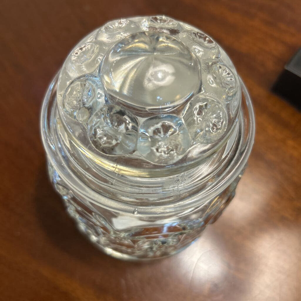 Vintage LE Smith Moon & Stars 5" Clear Glass Canister Jar w/lid 1960-70s