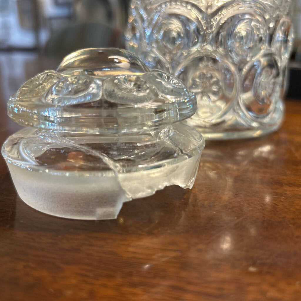 Vintage LE Smith Moon & Stars 5" Clear Glass Canister Jar w/lid 1960-70s